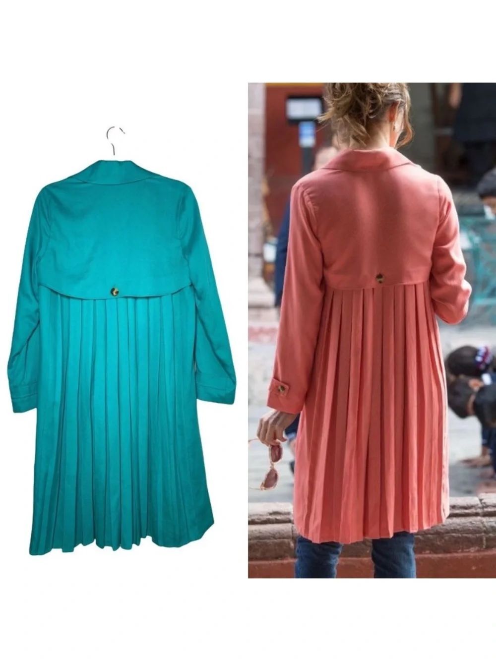Soft Surroundings Town & Country Teal Jacket with Coral-Striped Trim